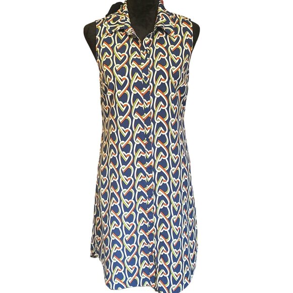💖Cabi Sleeveless Shirt Dress With Bold Heart Print Size S - Picture 1 of 9